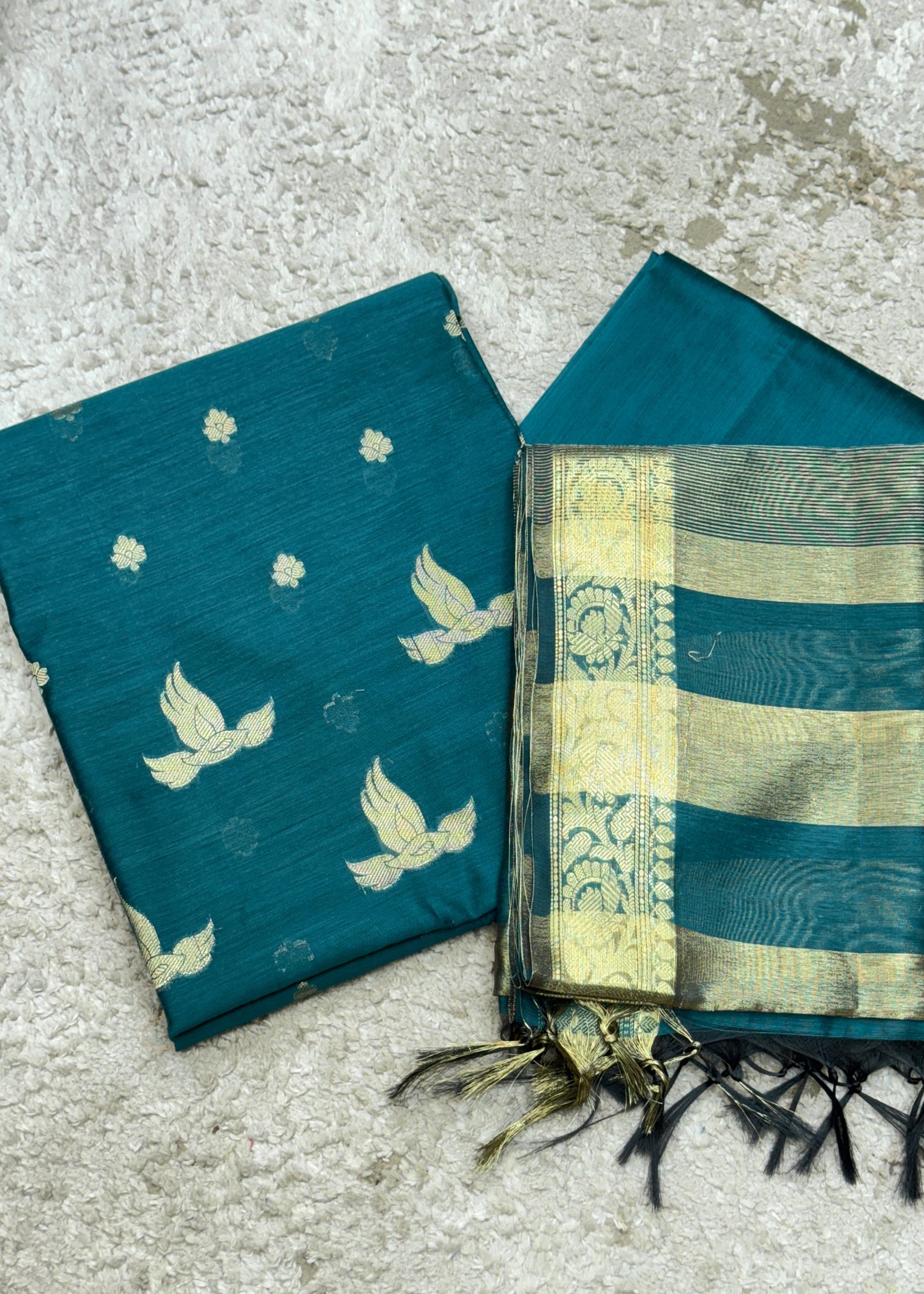 Green Banarasi Chanderi Suit With Dupatta