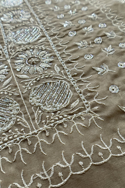 Naaz Fawn Pure Organza hand embroidered Lakhnavi kurta and Brushprint Dupatta with Resham Embroidery