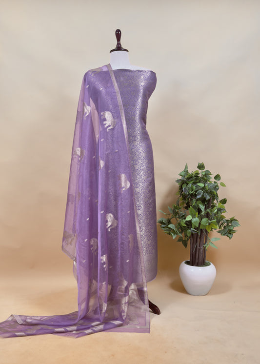 Purple Brocade Kurta With Organza Dupatta