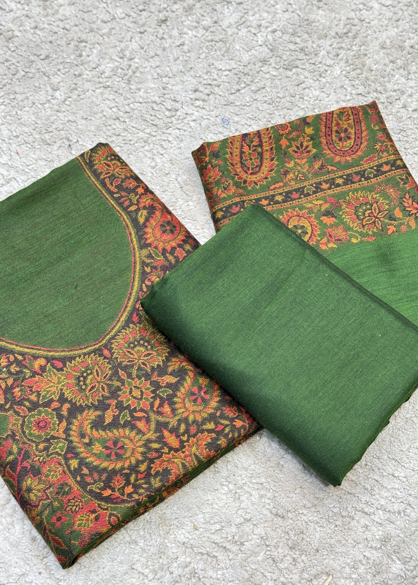 Green Handloom Pashmina Suit With Kani Zari Weaving
