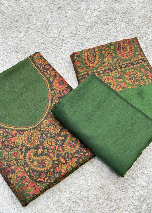 Green Handloom Pashmina Suit With Kani Zari Weaving
