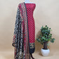 Black And Red Pure Maheshwari Silk Unstitched Suit With Madhubani Dupatta