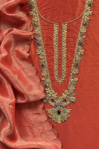 Luxury silk suit with dabka dori chidiya handwork

