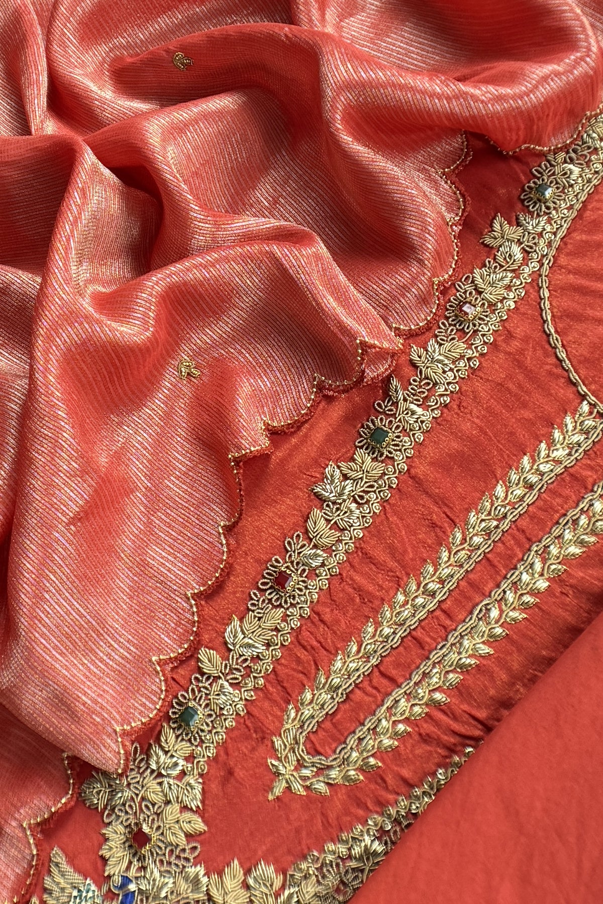 Orange Pure Silk Suit With Tissue Silk Dupatta