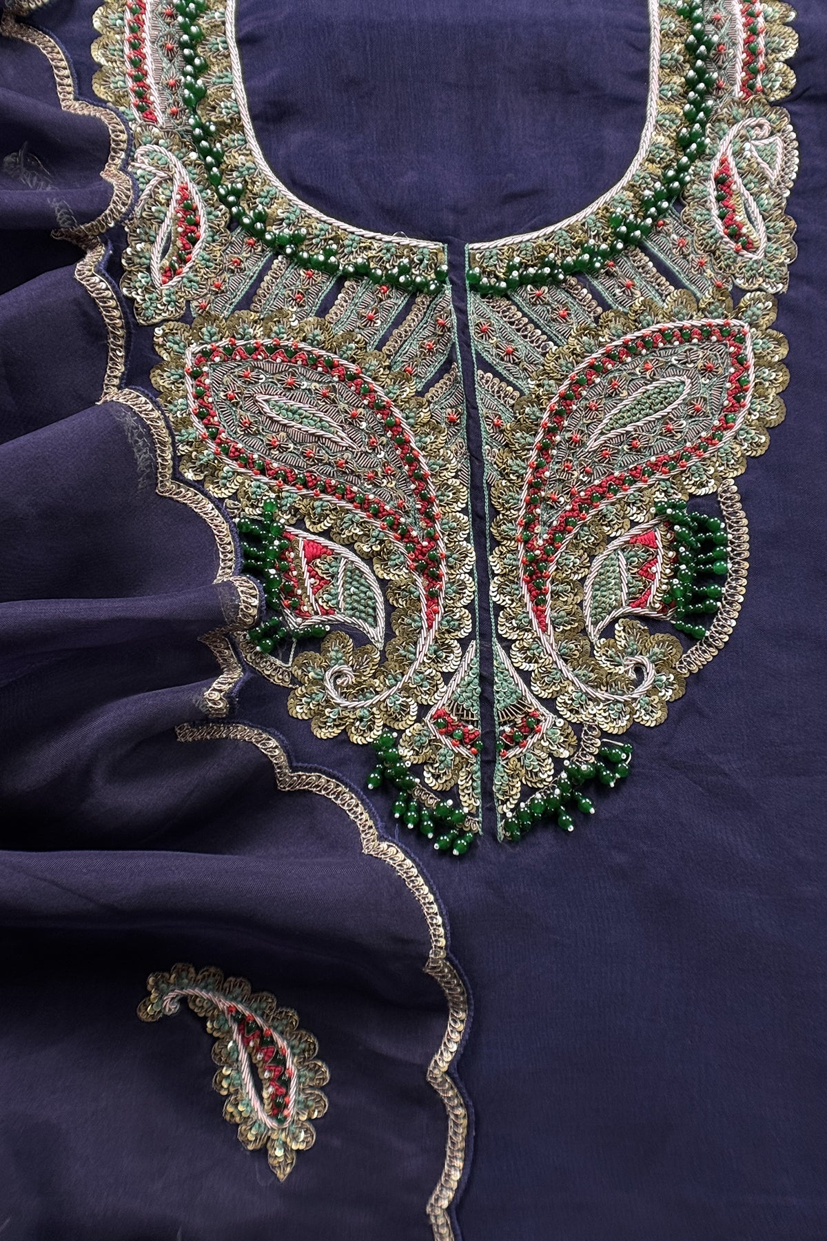 Pure handloom raw silk suit with hand work

