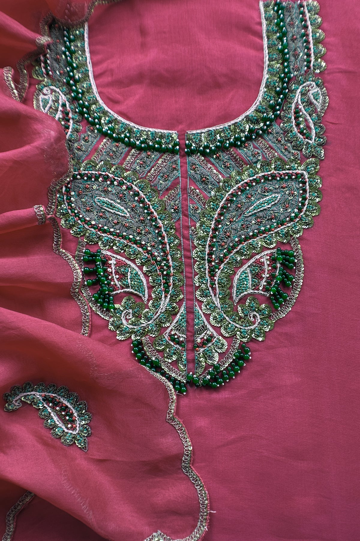 Pure handloom raw silk suit with hand work

