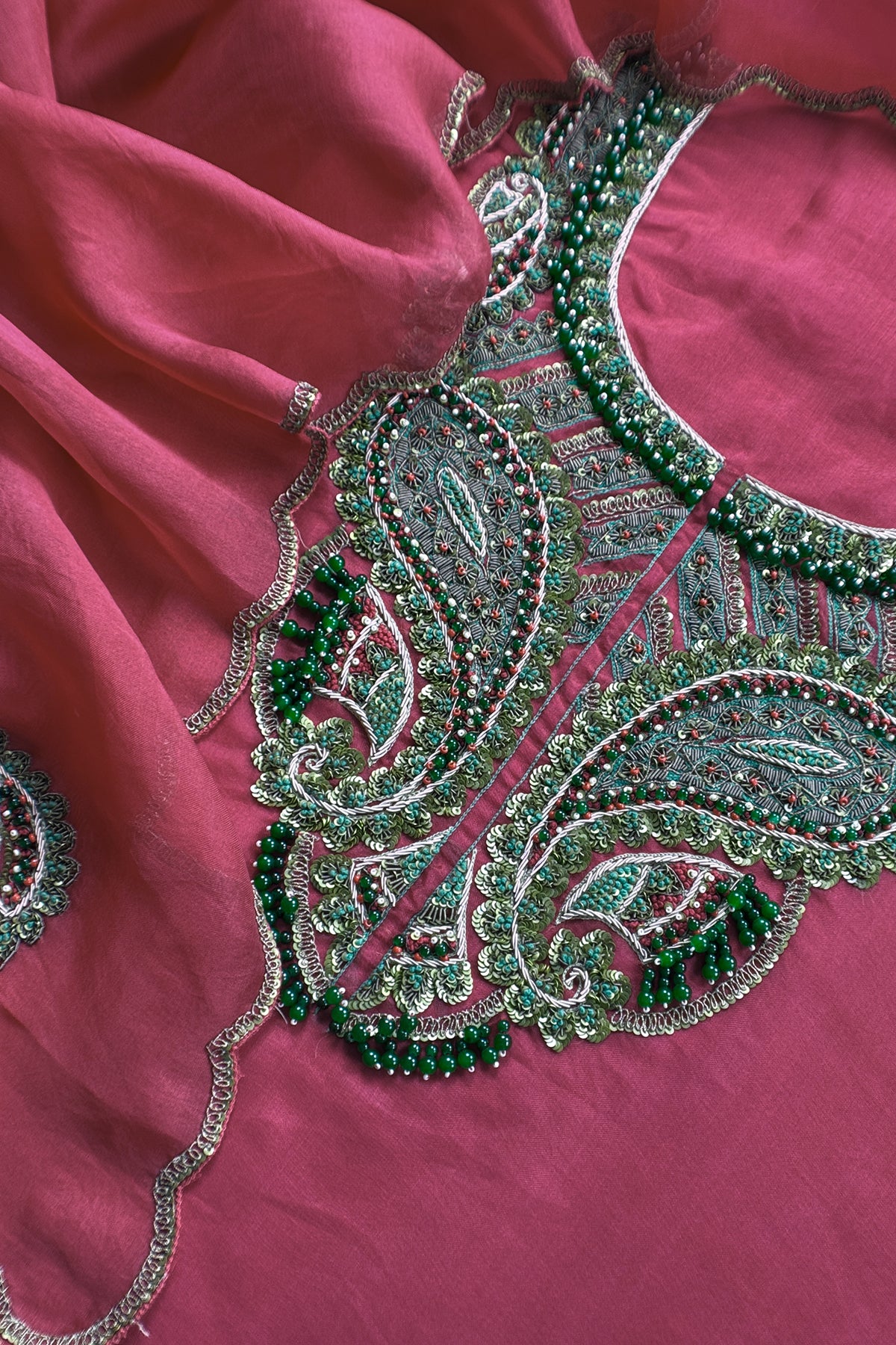 Pure handloom raw silk suit with hand work

