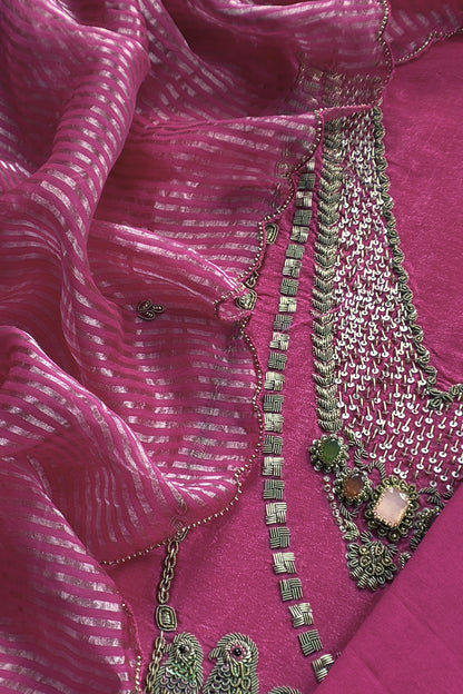 Festive wear silk suit with tissue silk dupatta

