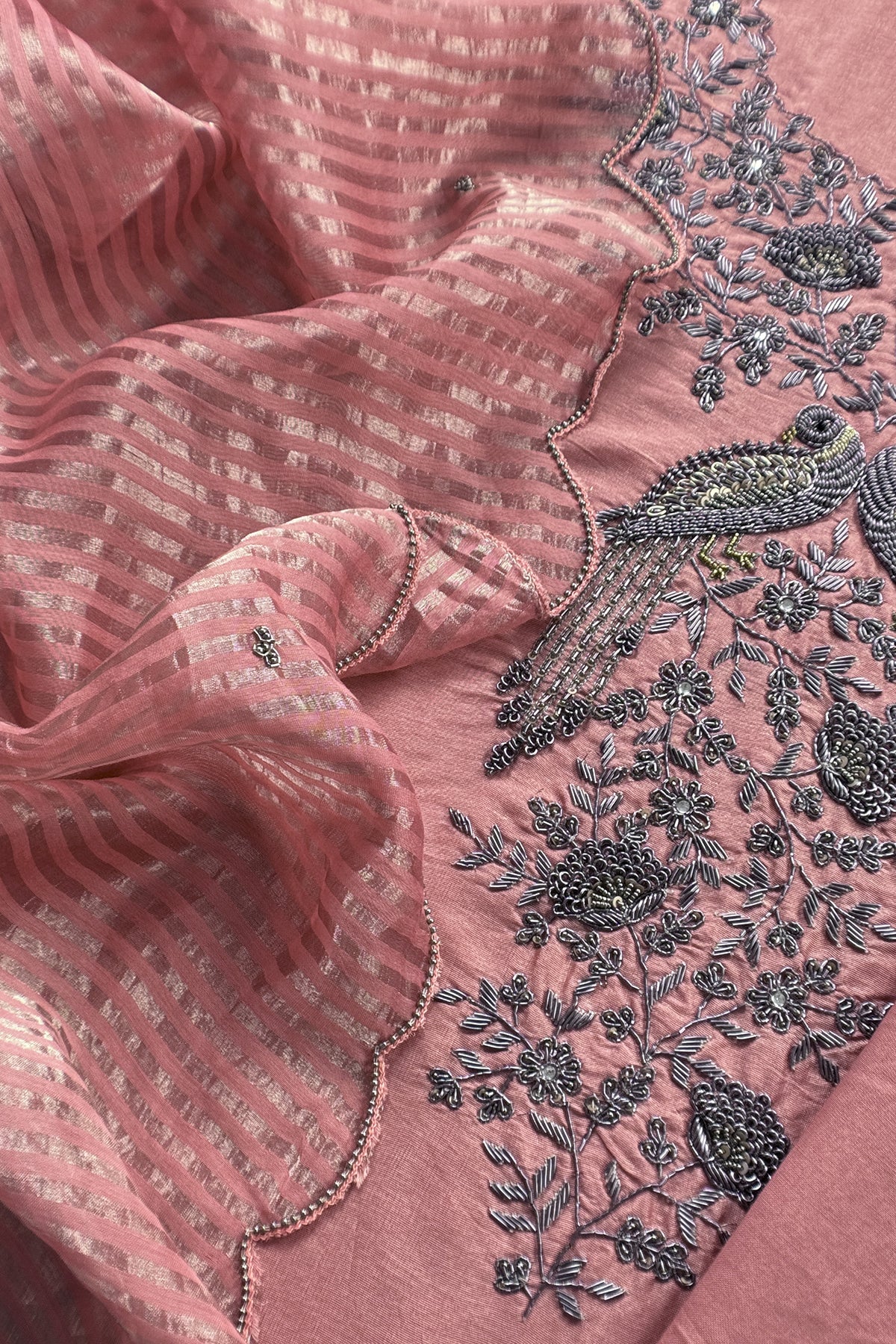 Baby Pink Pure Silk Suit With Tissue Silk Dupatta