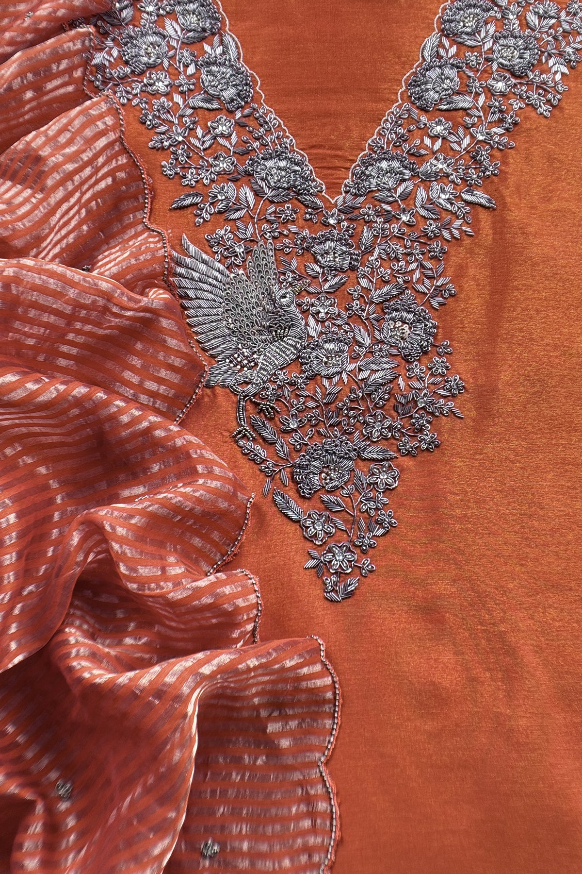 Premium quality silk suit with tissue silk dupatta

