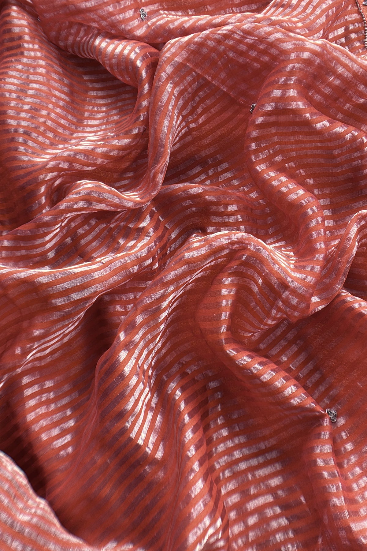 Orange Pure Silk Suit With Tissue Silk Dupatta