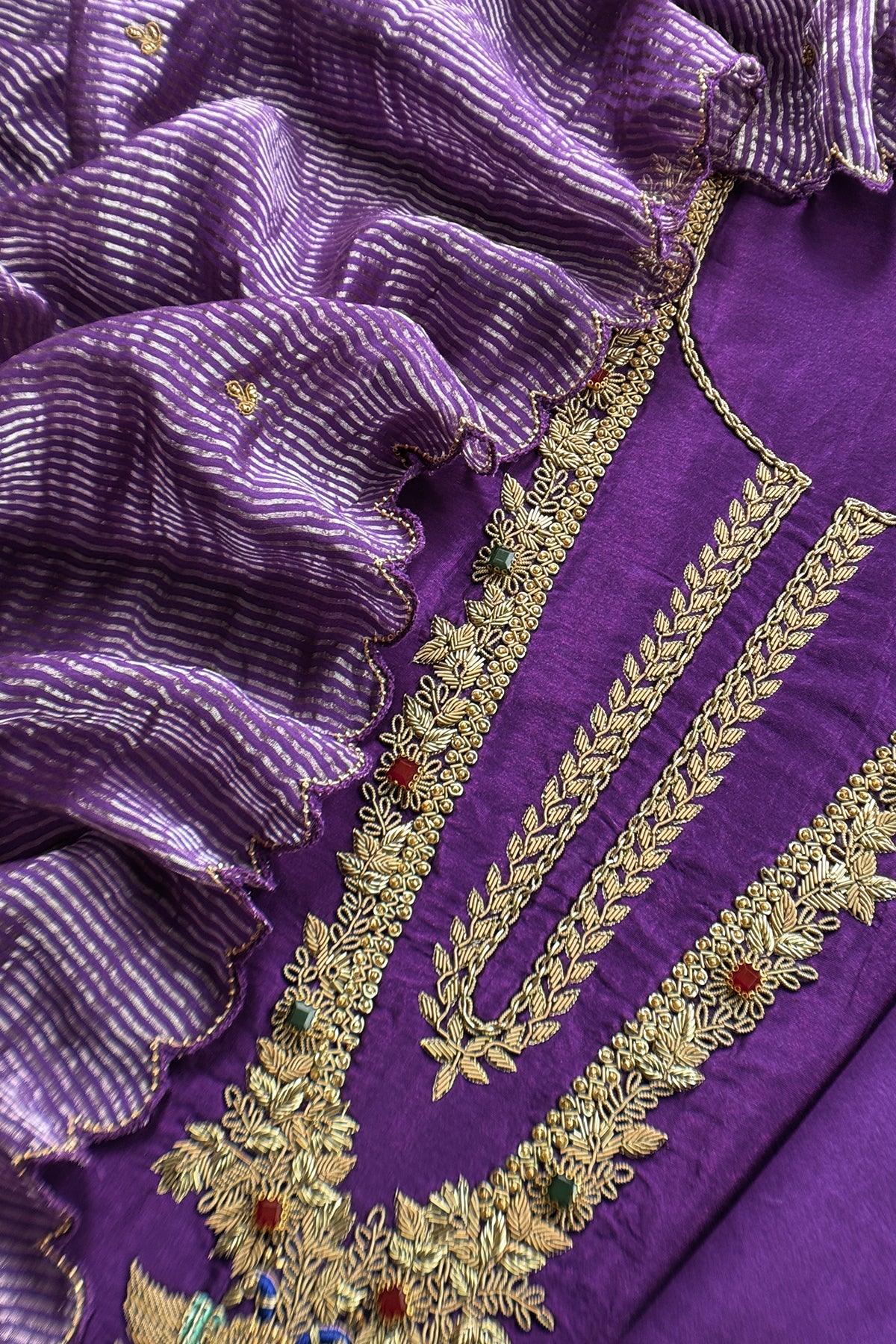 Purple Pure Silk Suit With Tissue Silk Dupatta