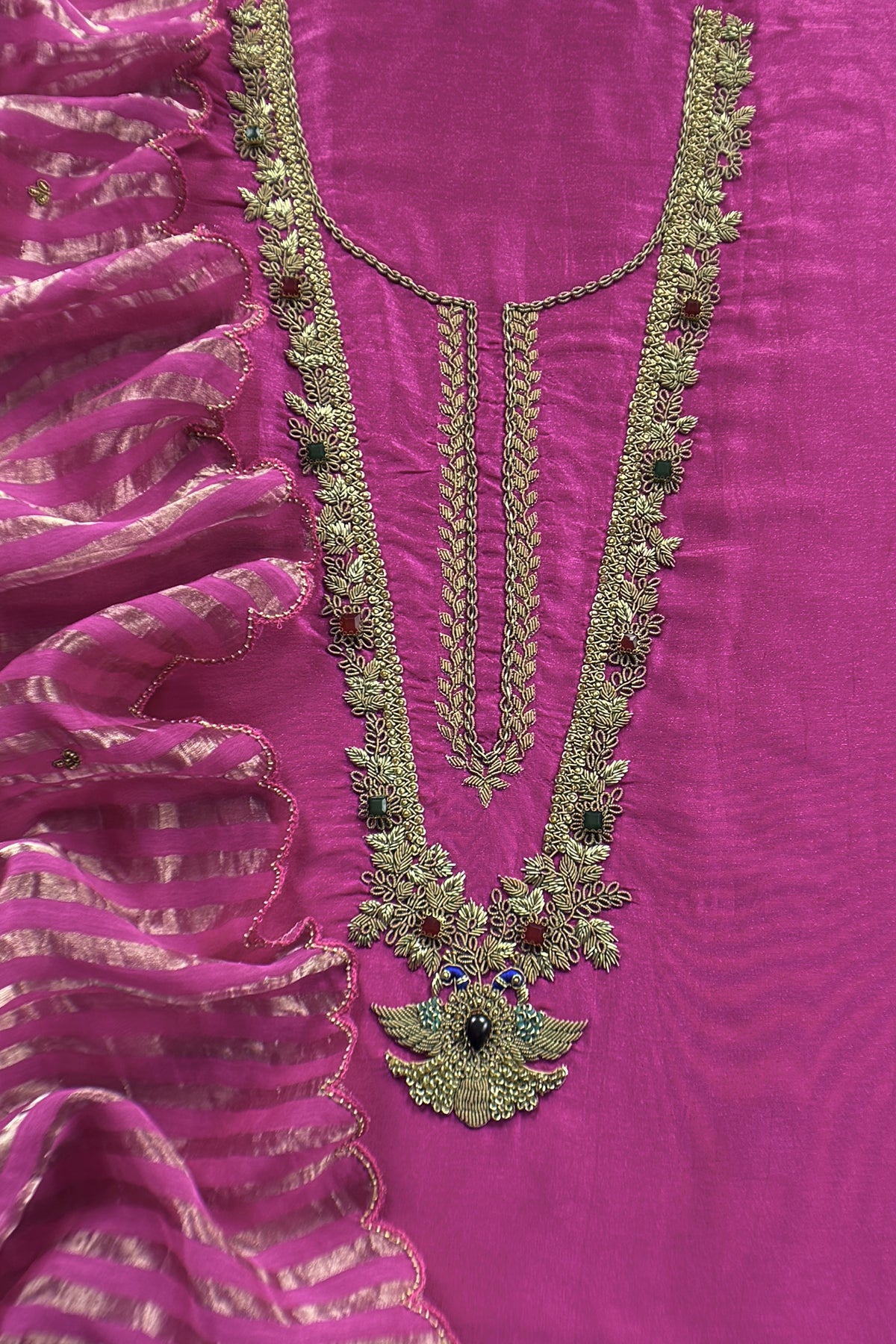 Luxury silk suit with dabka dori chidiya handwork

