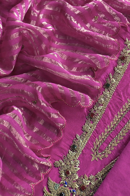 Pink Pure Silk Suit With Tissue Silk Dupatta