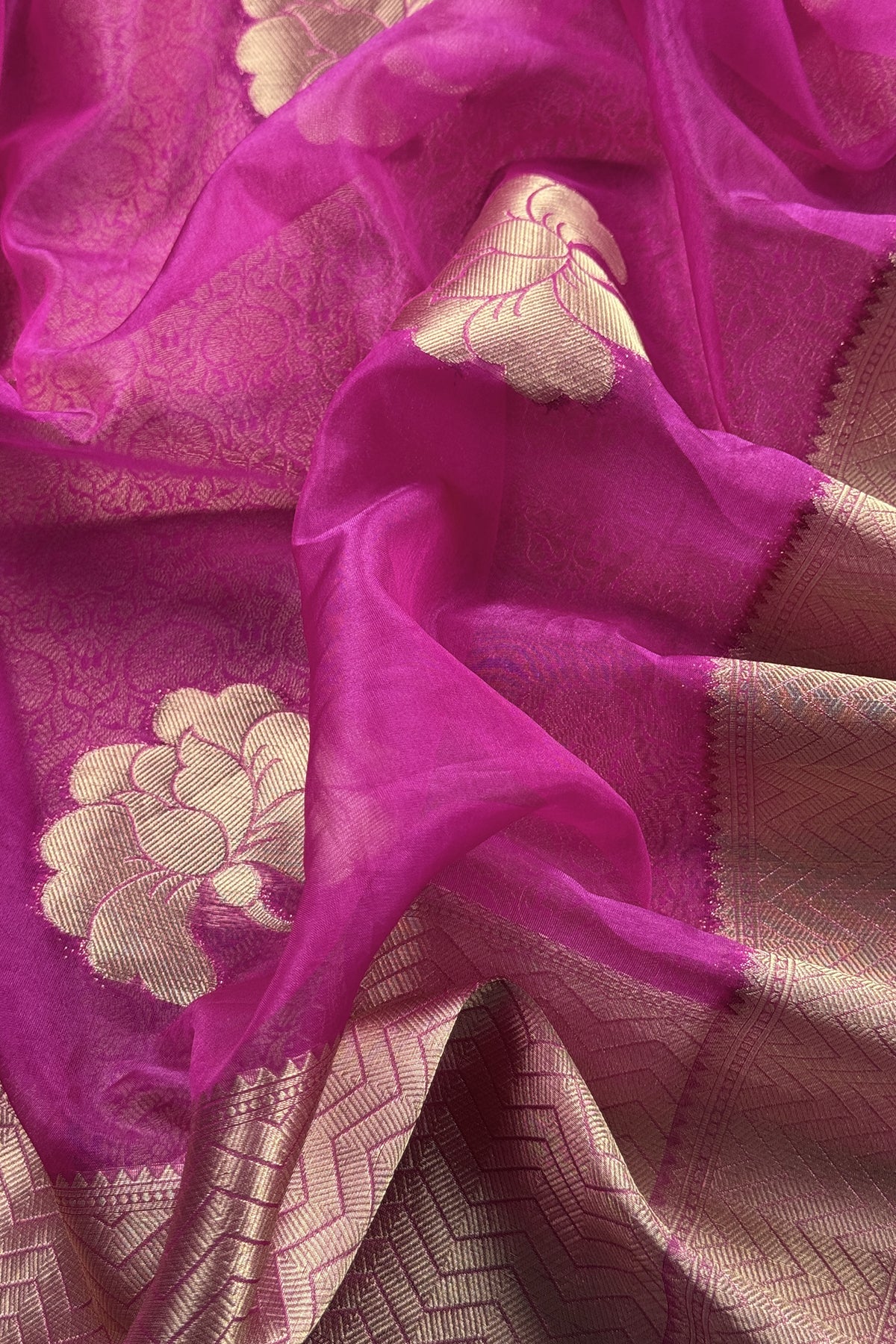 Brocade silk suit set with organza silk dupatta

