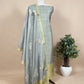 Light Green Chanderi Unstitched Dupatta-Suit With Silver Gold Zari Jamdani Weaving