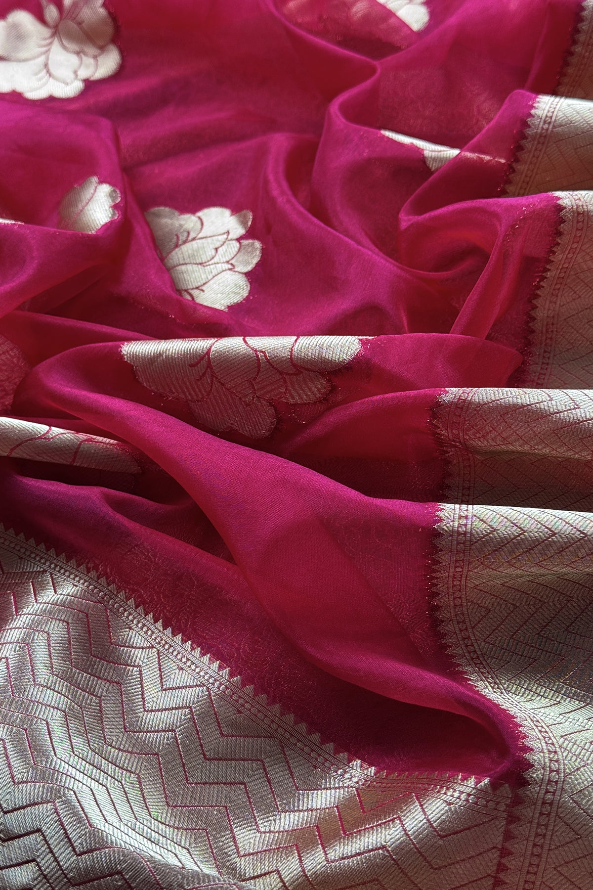 Brocade silk suit set with organza silk dupatta

