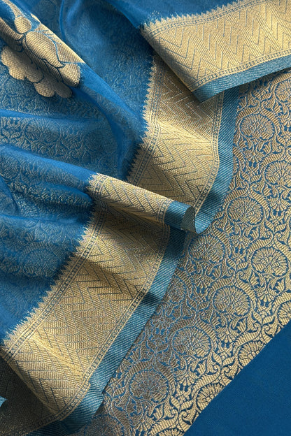 Brocade silk suit set with organza silk dupatta

