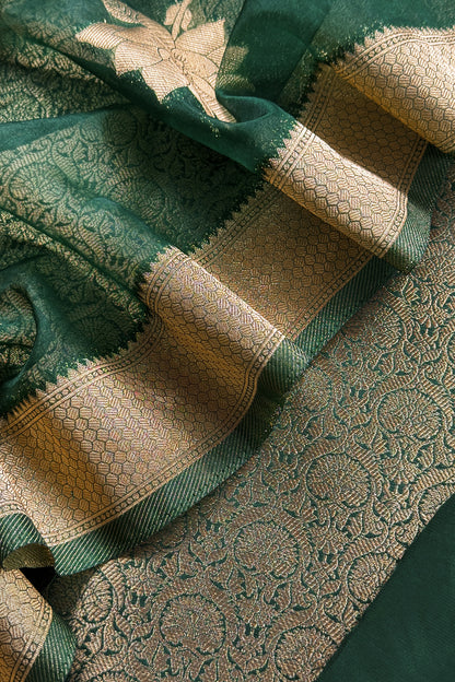 Brocade silk suit set with organza silk dupatta

