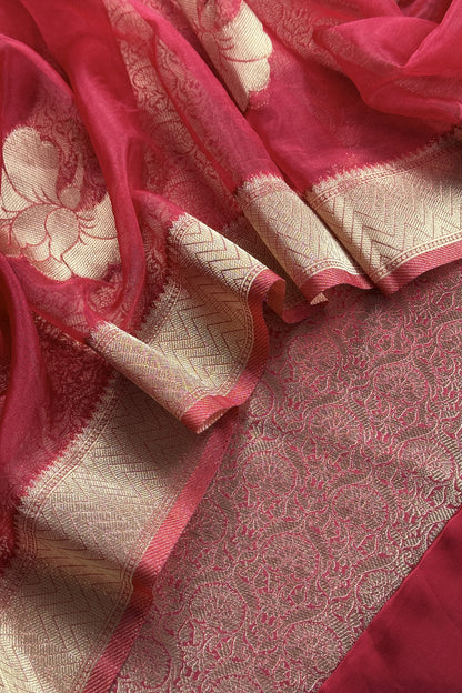 Brocade silk suit set with organza silk dupatta

