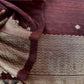 brown Chanderi Unstitched Suit With Gold Zari Jamdani Weaving