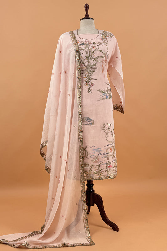 Summer wear mulmul unstitched suit with dupatta