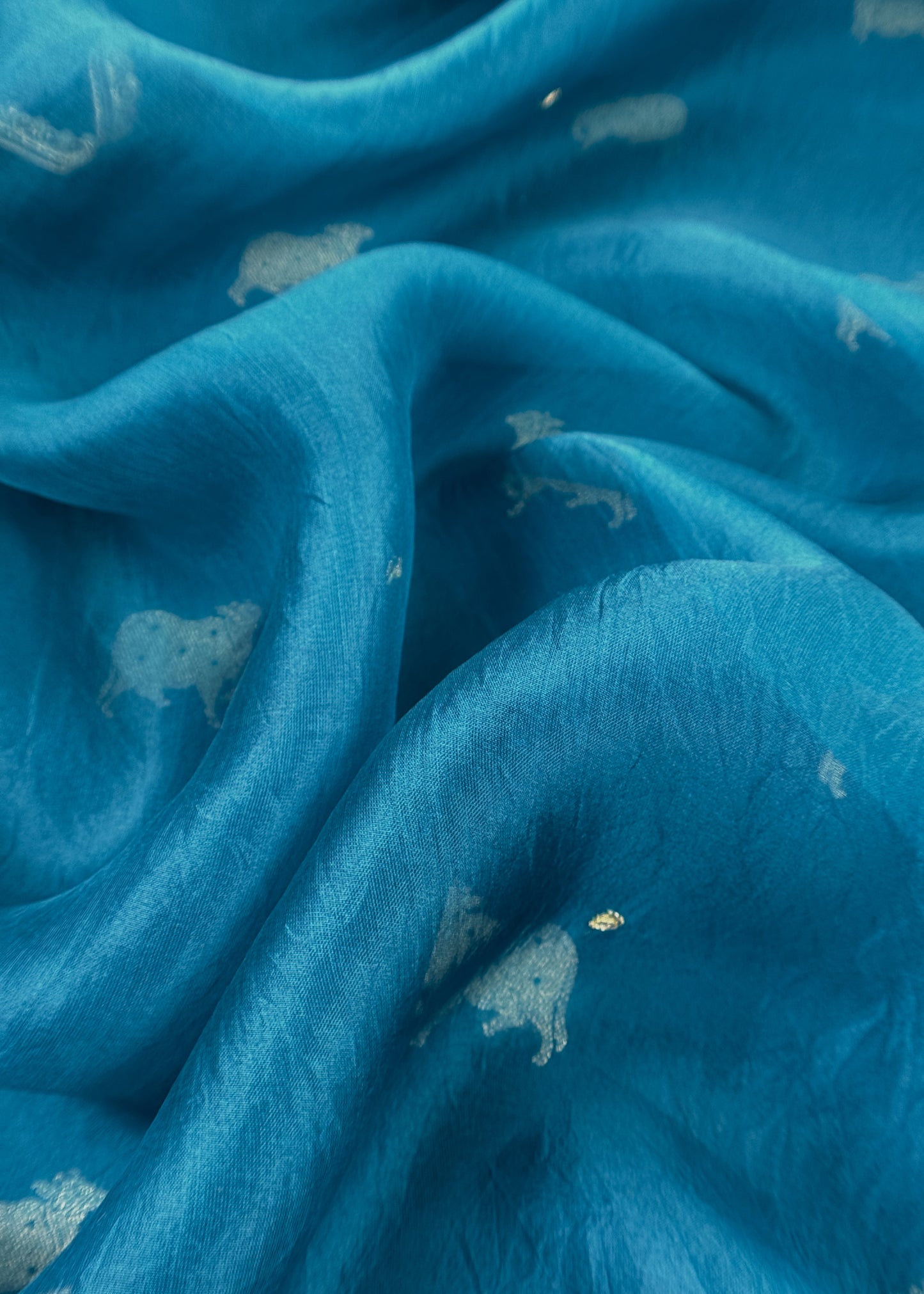 Blue Pure Chiniya Silk Kurta And Kora Silk Dupatta With Handwork