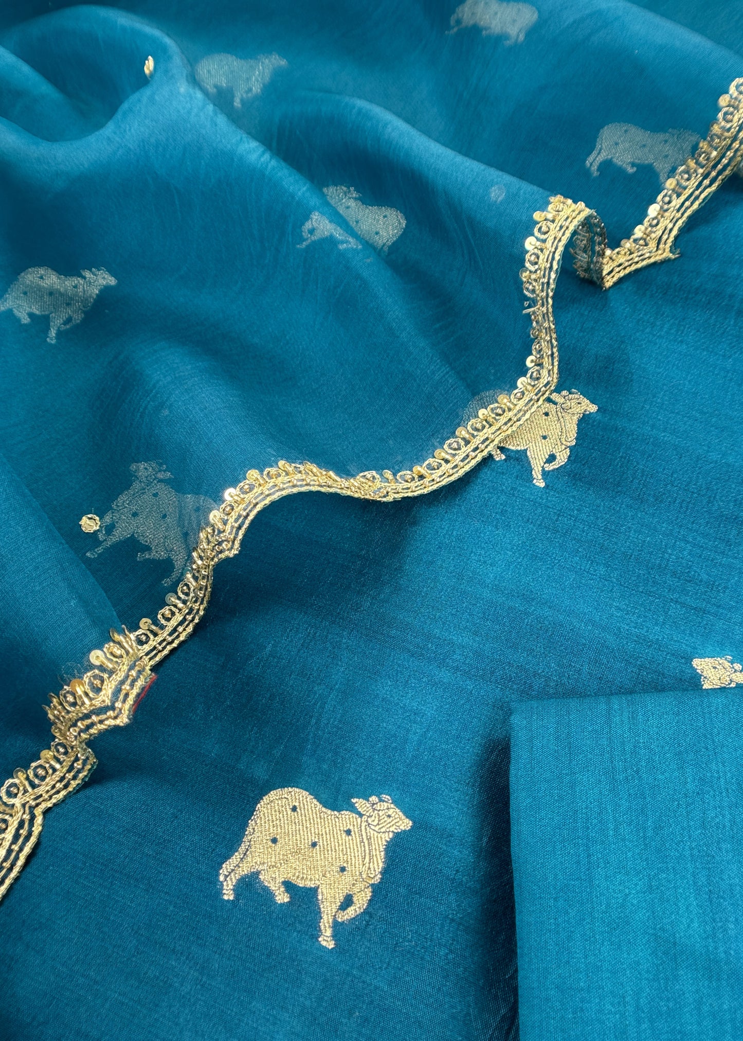 Blue Pure Chiniya Silk Kurta And Kora Silk Dupatta With Handwork