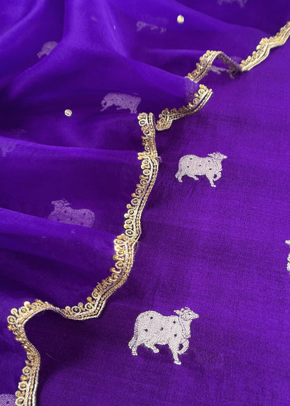 Purple Pure Chiniya Silk Kurta And Kora Silk Dupatta with Handwork