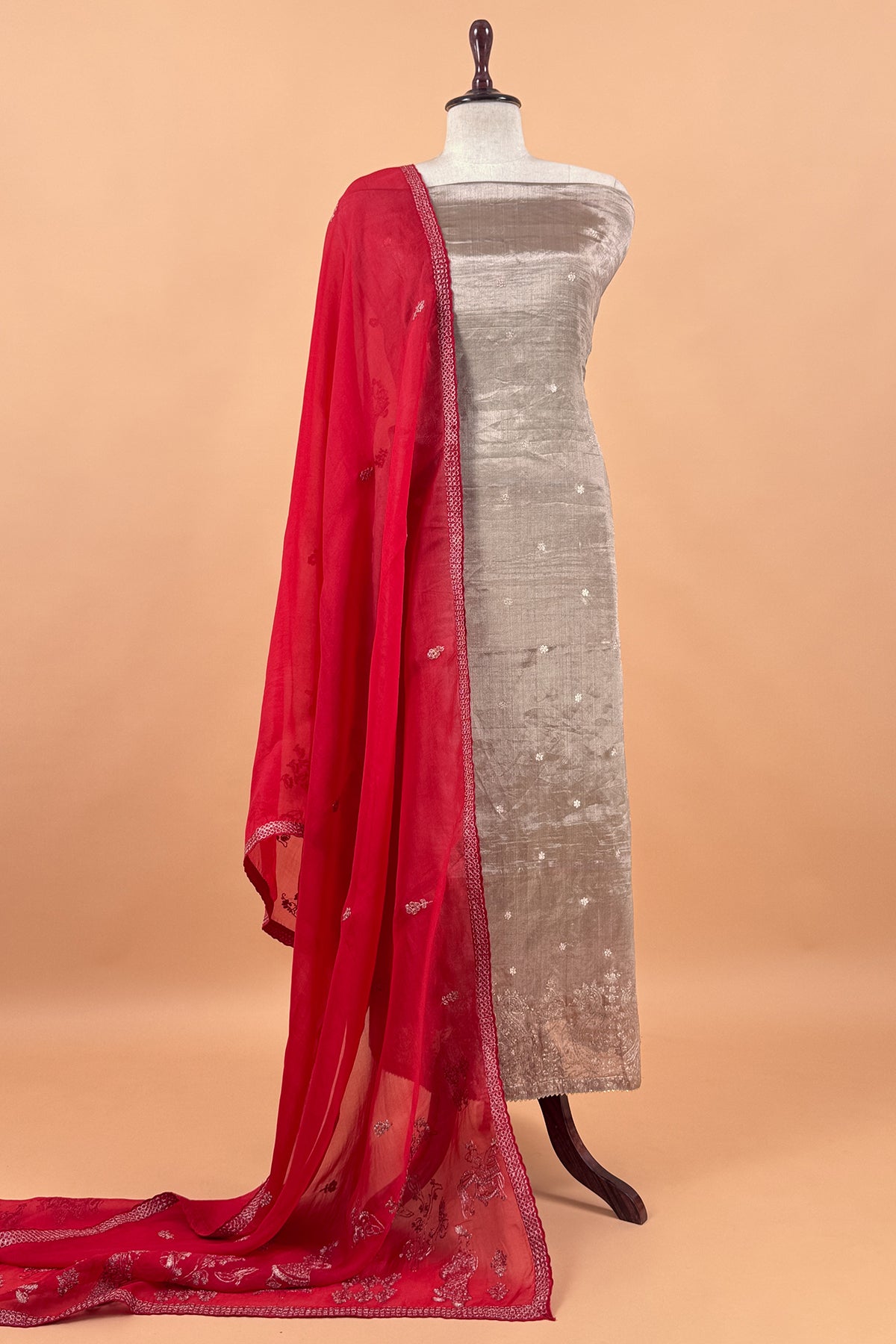 Luxe Golden Red Dulhan Handloom Tissue Silk Kurta And Kora Silk Dupatta With Pitta Hand Work