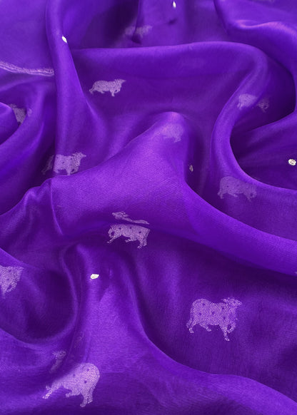 Purple Pure Chiniya Silk Kurta And Kora Silk Dupatta with Handwork