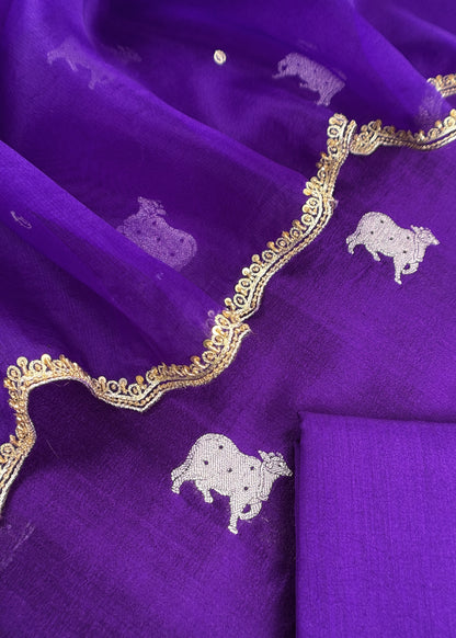 Purple Pure Chiniya Silk Kurta And Kora Silk Dupatta with Handwork