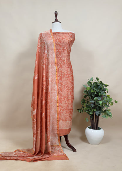 Orange Maheshwari Suit With Block Printing