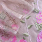 Senorita Dreamy Pink Handloom Organza Silk Suit Fabric With Cross-Stitch Embroidery