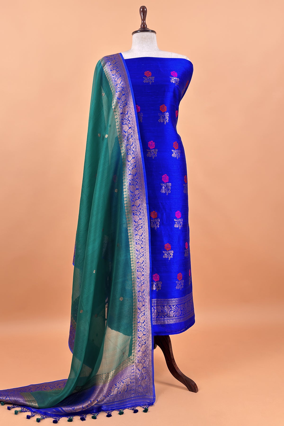 Buy Raw Silk Suit With Kora Silk contrast Dupatta

