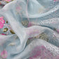 Senorita Dreamy  Blue Handloom Organza Silk Suit Fabric With Cross-Stitch Embroidery