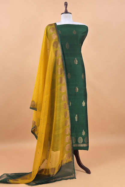 Green Handloom Raw Silk Kurta And Kora Silk Dupatta With Kadwa Weaving