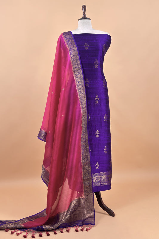 Purple Handloom Raw Silk Kurta And Kora Silk Dupatta With Kadwa Weaving