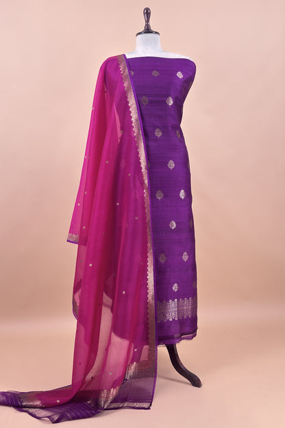 Violet Handloom Raw Silk Kurta And Kora Silk Dupatta With Kadwa Weaving