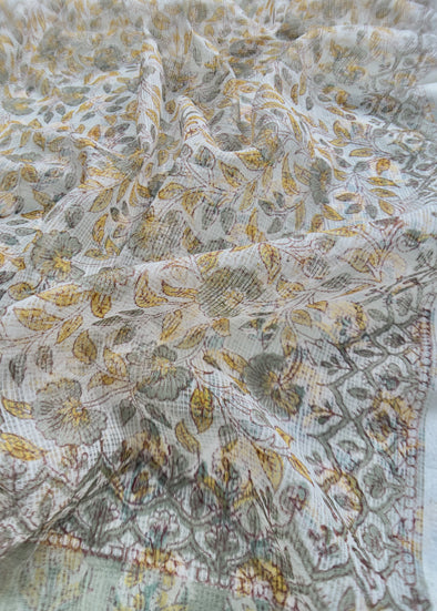 Olive Printed Unstitched Suit in Art Tussar Fabric