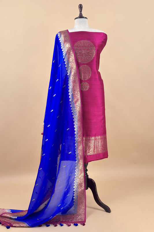 Pink Handloom Raw Silk Kurta And Kora Silk Dupatta With Kadwa Weaving
