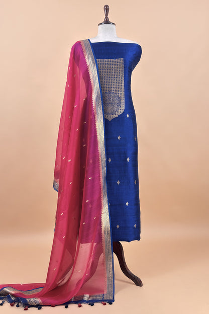 Teal Blue Handloom Raw Silk Kurta And Kora Silk Dupatta With Kadwa Weaving