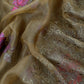 Senorita Dreamy Mehndi Green Handloom Organza Silk Suit Fabric With Cross-Stitch Embroidery