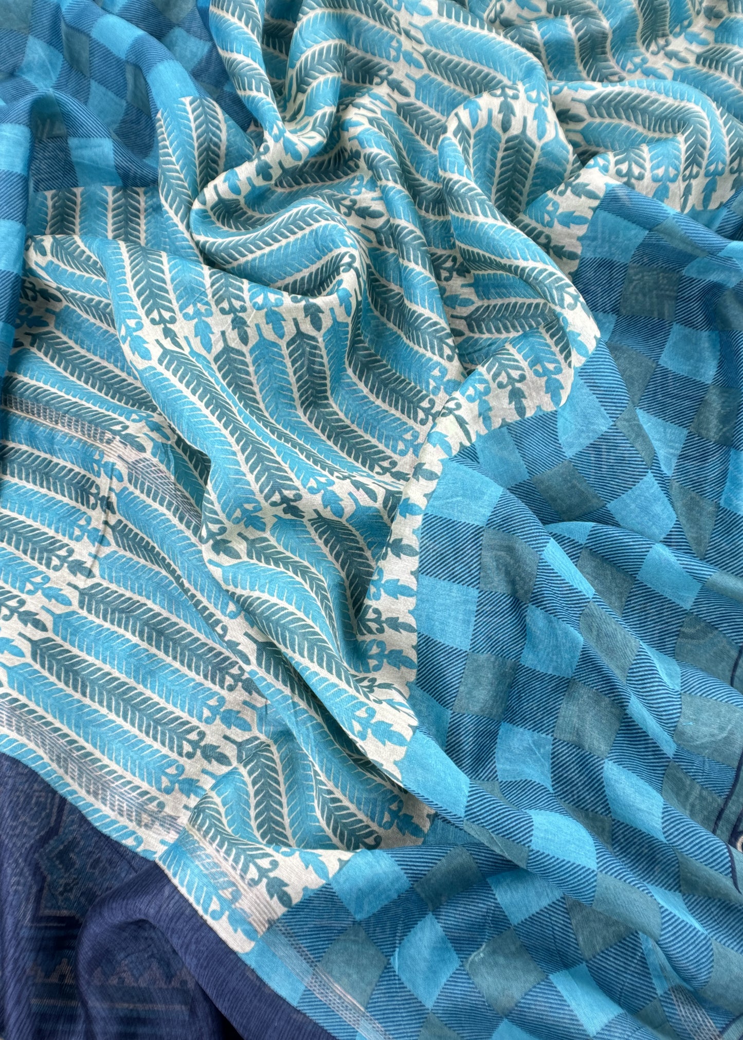 Blue Ajrakh Mahehswari Silk Unstitched Suit With Dupatta