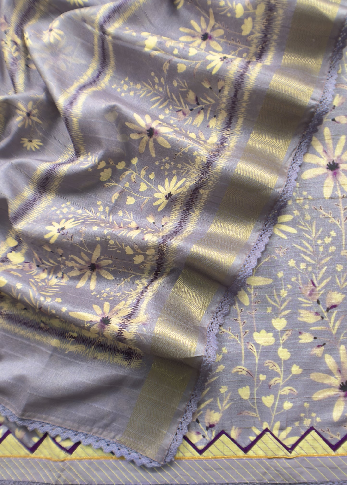 Purple Chanderi Unstitched Suit In Kantha Border