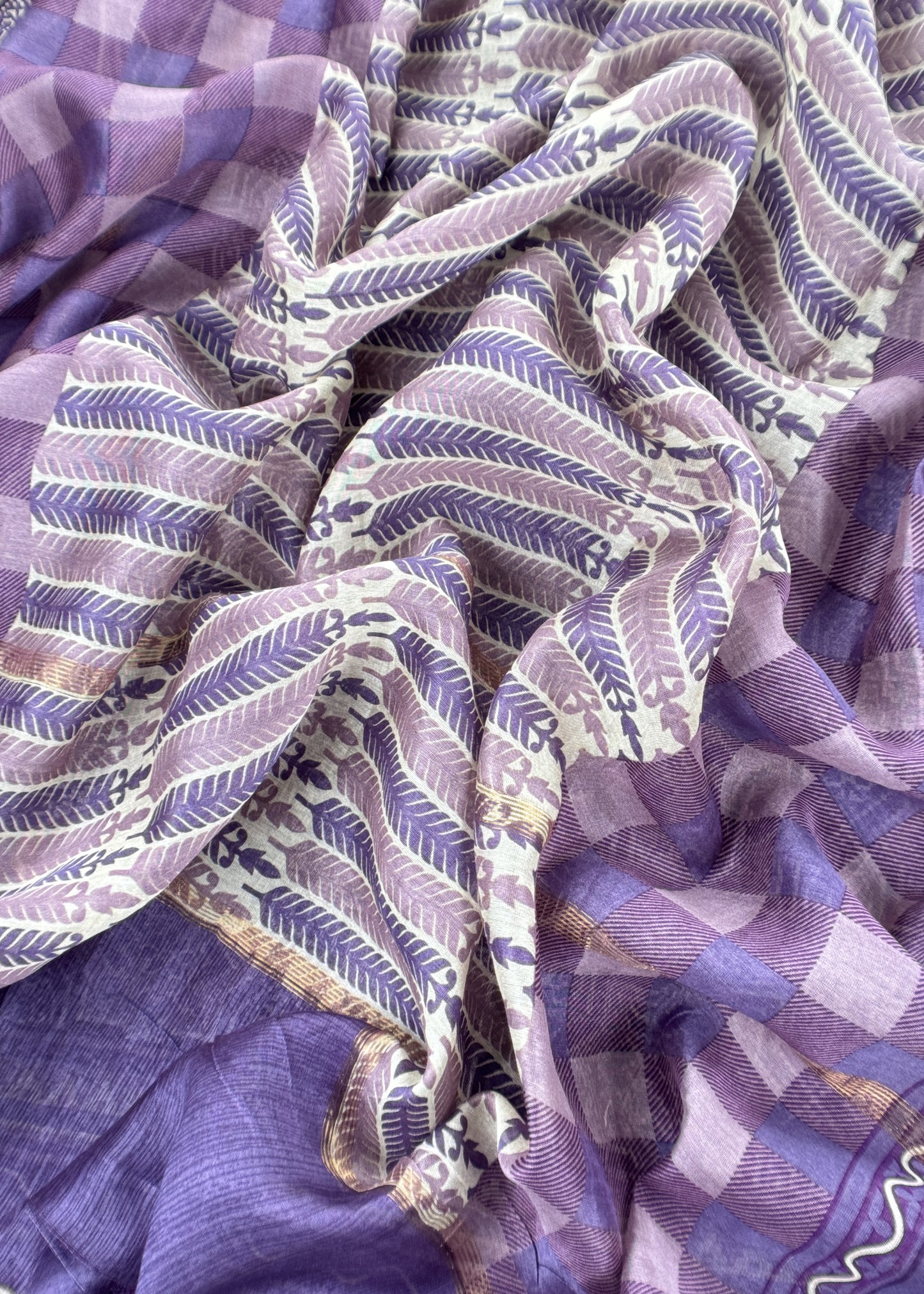 Purple Ajrakh Mahehswari Silk Unstitched Suit With Dupatta