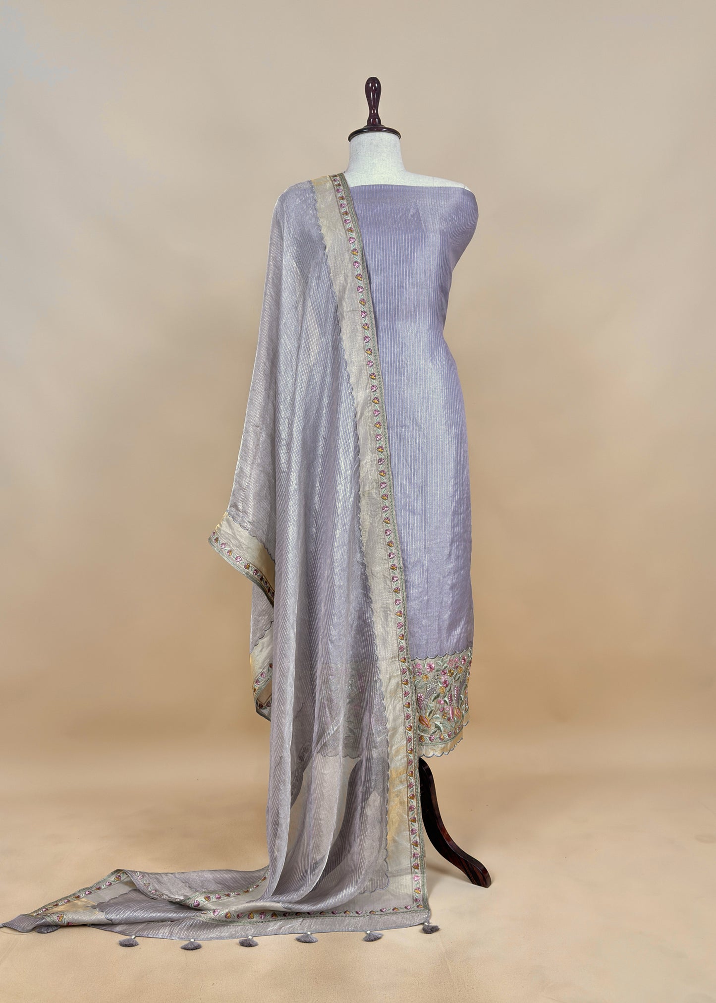 Lilac Unstitched Tissue Silk Suit With Dupatta