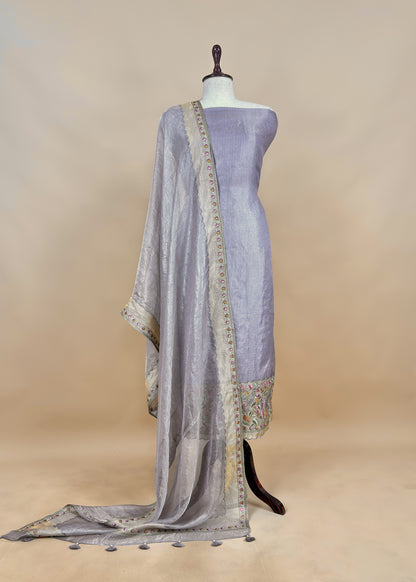 Lilac Unstitched Tissue Silk Suit With Dupatta