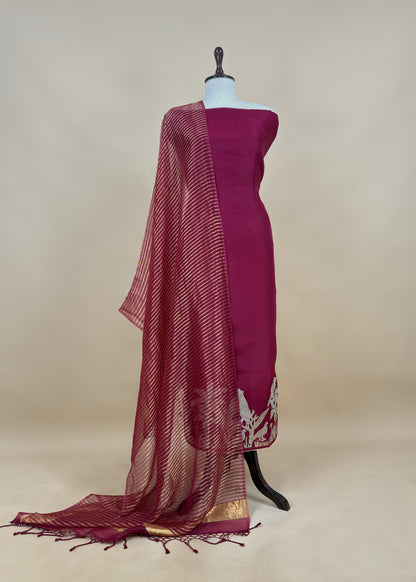 Kalasheel Luxe Black Kora Silk Kurta With Tissue Silk Dupatta With Tissue Appliqué Work