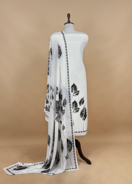 White And Black Cotton Suit With Digital Print